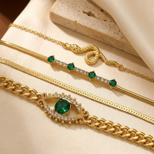 Set di Bracciali in Emeraldo Dorato