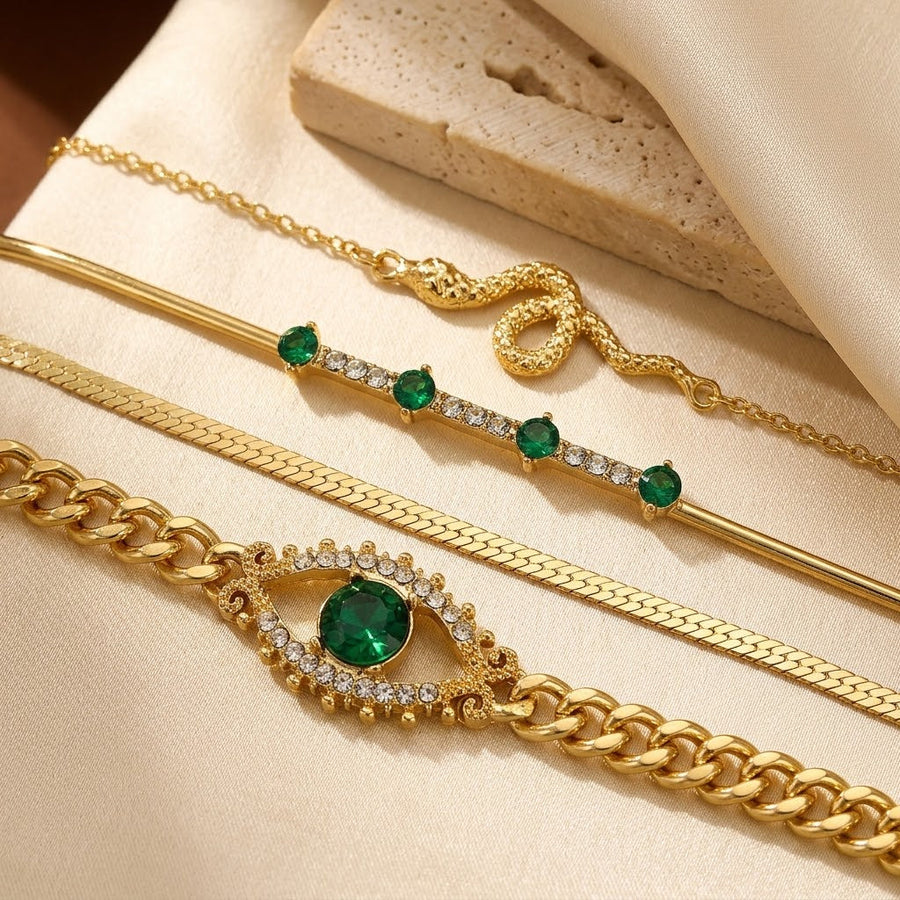 Set di Bracciali in Emeraldo Dorato