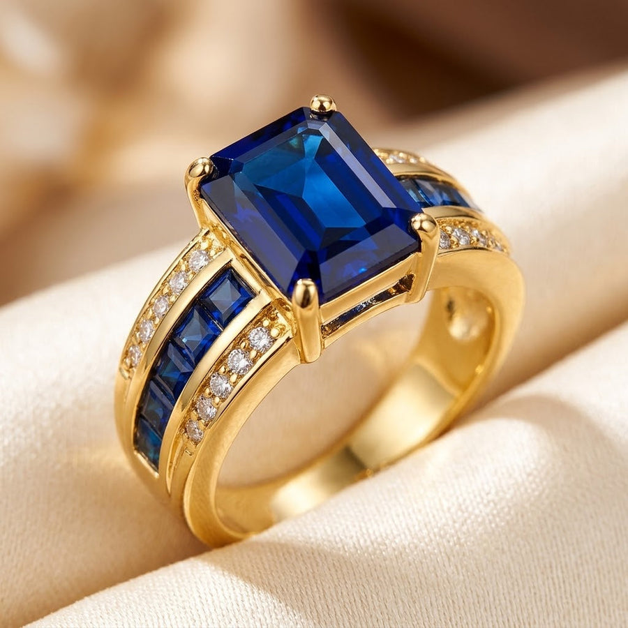 Anello in Oro con Zaffiro Tagliato a Filo