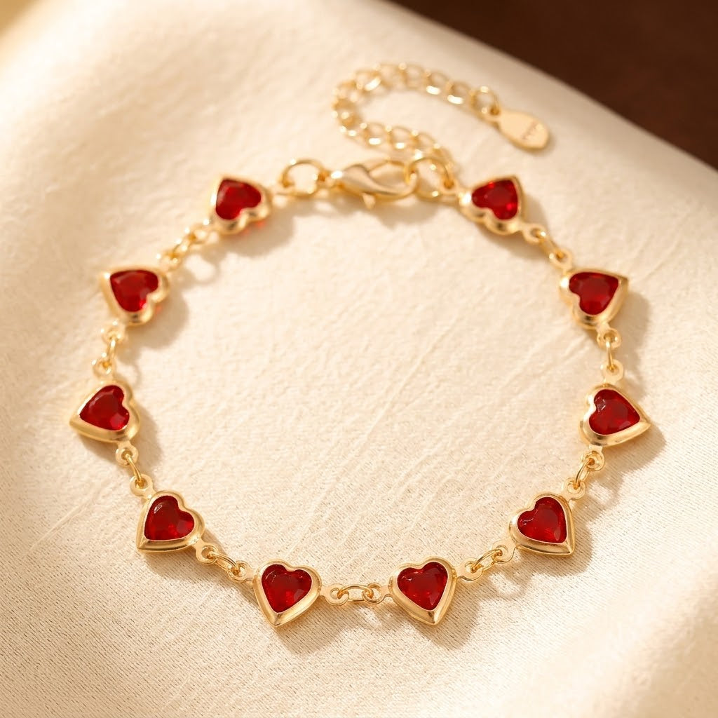 Bracciale Catena Cuore in Rubino Dorato