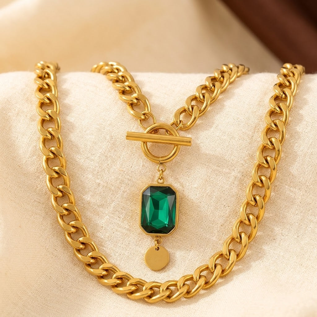 Collana in Catena Oro Smeraldo