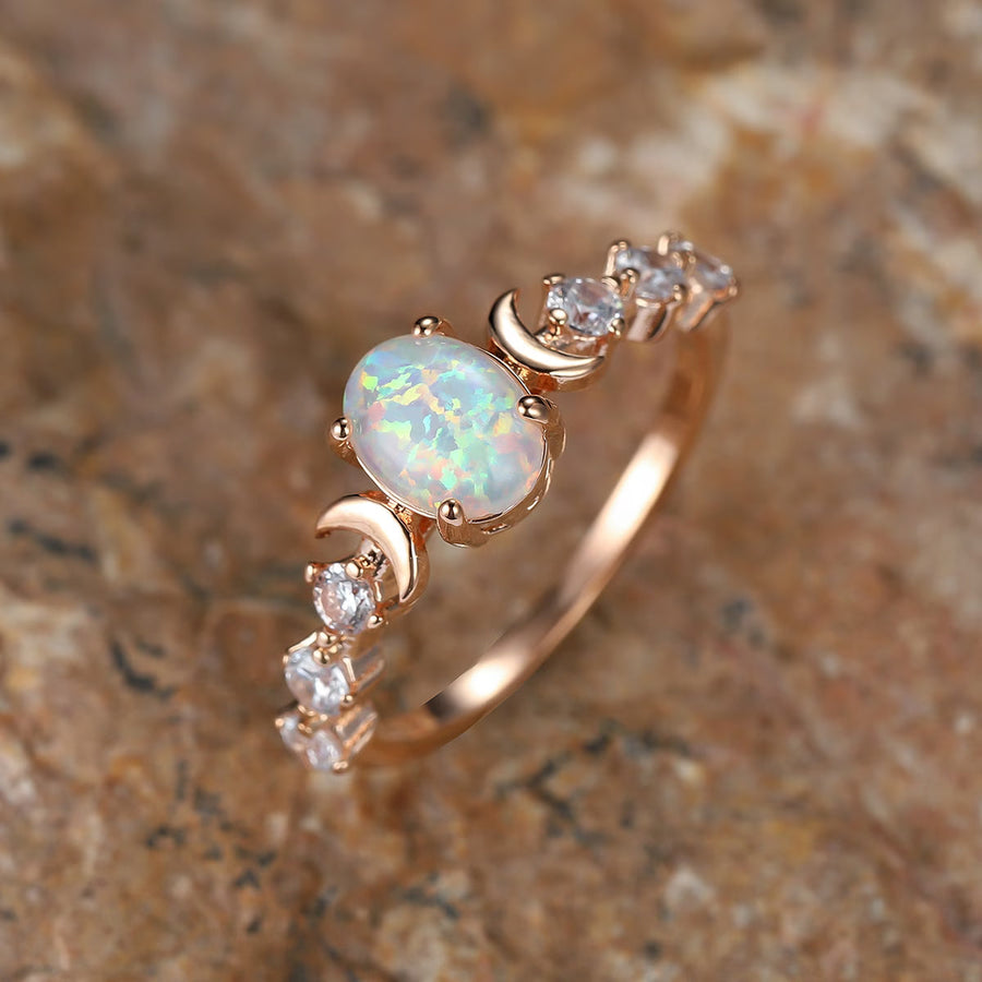 Anello Luna Crescente in Opale | Oro Rosa