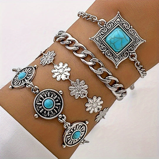 Set di Braccialetti a Strati in Pietra del Cielo | Oro Bianco