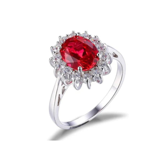 Anello Halo in Rubini Classico