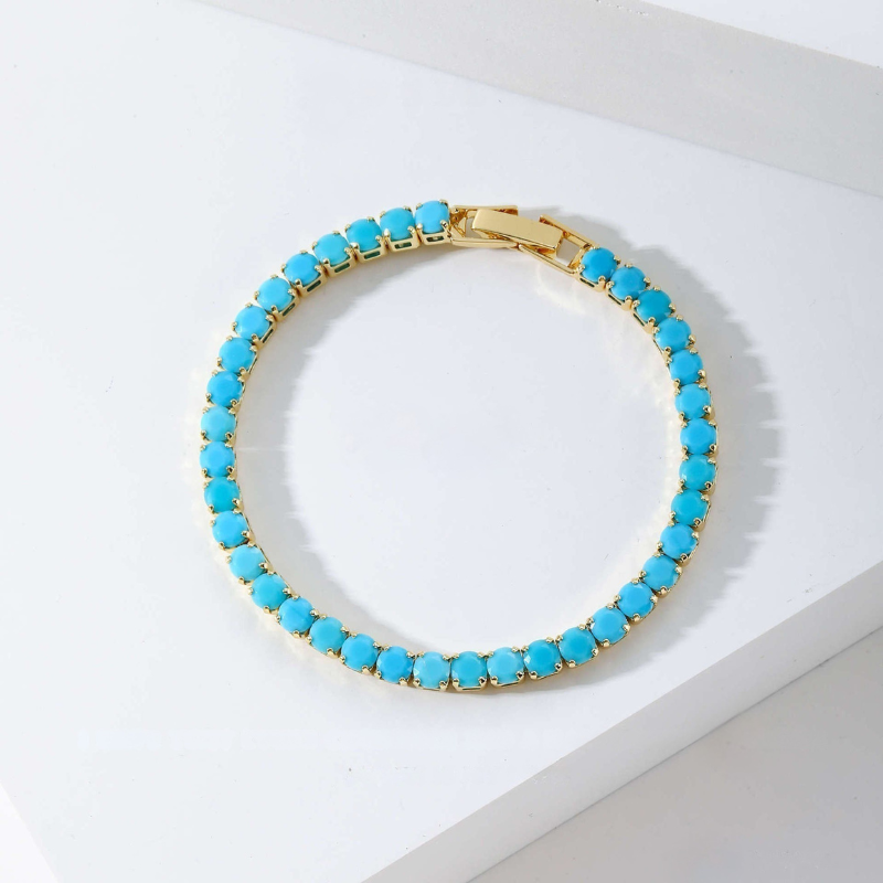 Bracciale Tennis Rotondo Turchese | Oro