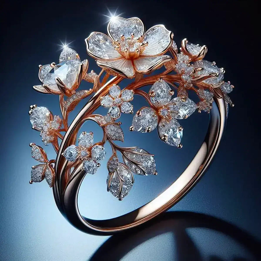 Anello Fiorito Luminoso | Oro Rosa