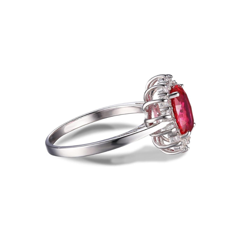 Anello Halo in Rubino Classico | Oro Bianco