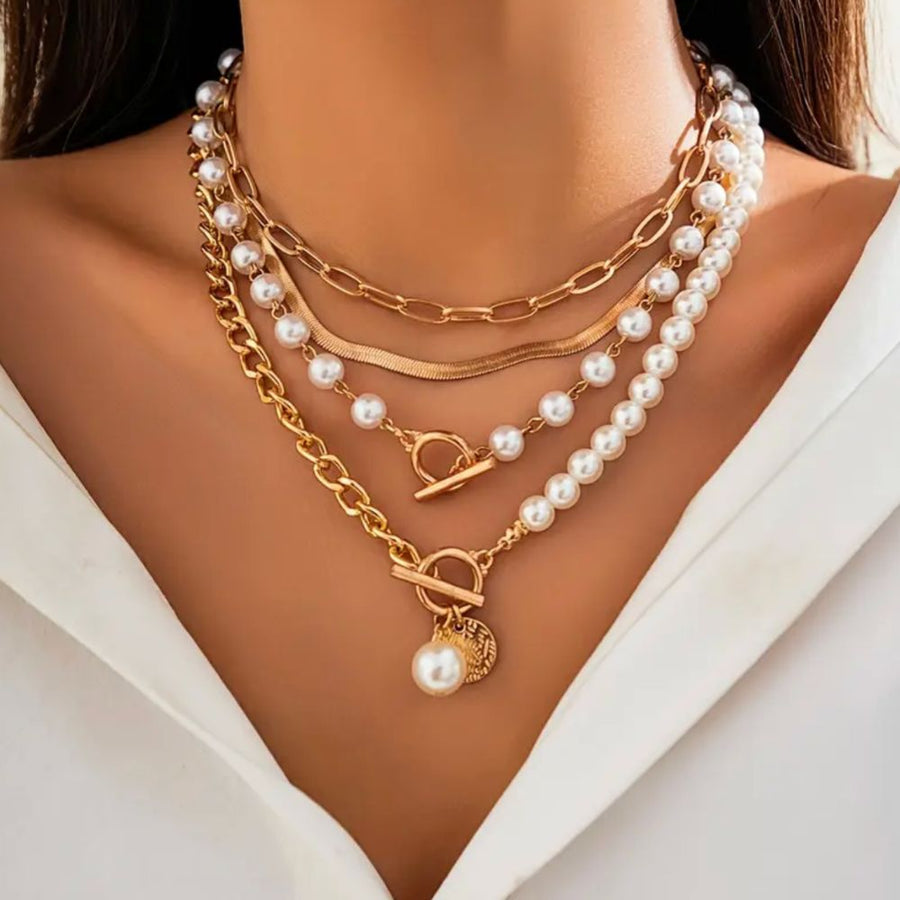 Collana Vintage in Perle e Catena a Serpente