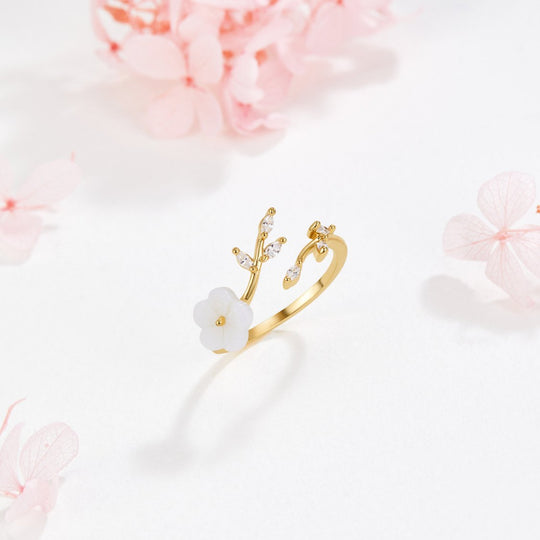 Anello Aperto in Oro con Fiori e Foglie